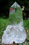 Clear, 4.3 Inches Quartz Rock Crystal Carved Crystal Singing Skull, Wand/Point