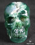 Translucent, Geode, 2.4" Green Moss Agate Carved Crystal Skull, Realistic