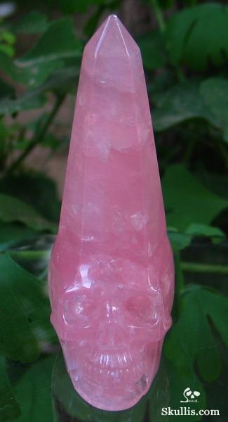 Pink Rose Quartz Rock Crystal Wand/Point Skull