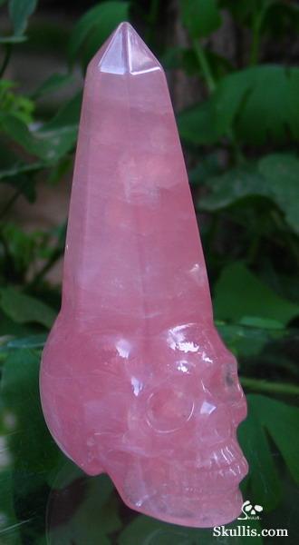 Pink Rose Quartz Rock Crystal Wand/Point Skull