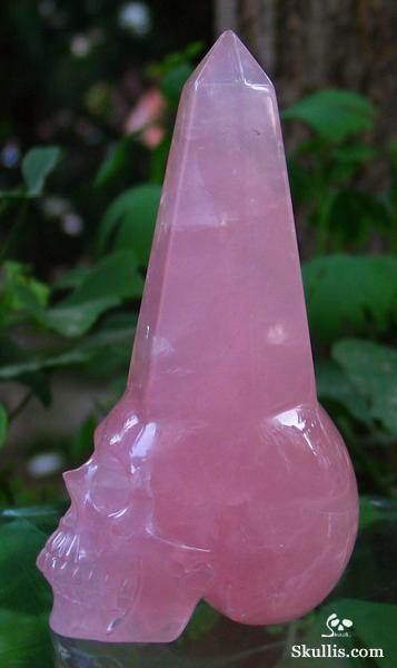 Pink Rose Quartz Rock Crystal Wand/Point Skull