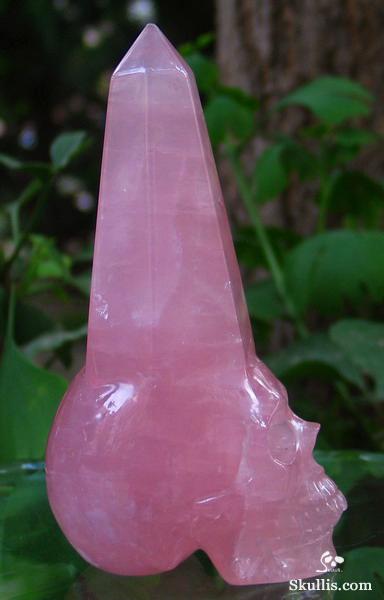 Pink Rose Quartz Rock Crystal Wand/Point Skull