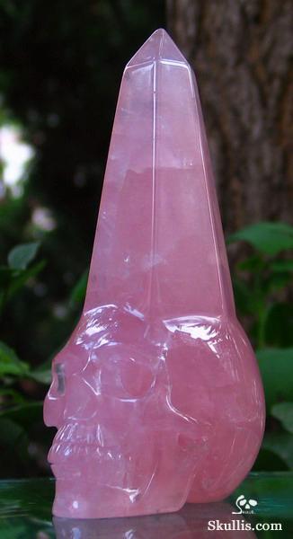 Pink Rose Quartz Rock Crystal Wand/Point Skull