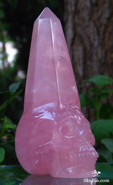 Pink Rose Quartz Rock Crystal Wand/Point Skull
