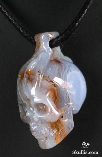 Blue Lace Agate Skull with Bones Pandant