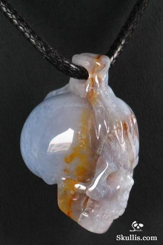 Blue Lace Agate Skull with Bones Pandant