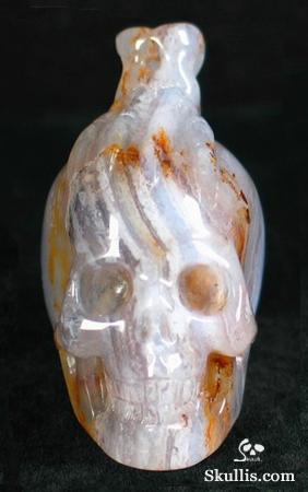 Blue Lace Agate Skull with Bones Pandant
