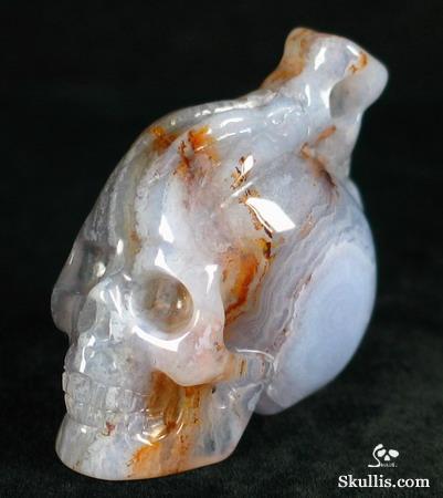 Blue Lace Agate Skull with Bones Pandant