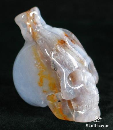 Blue Lace Agate Skull with Bones Pandant