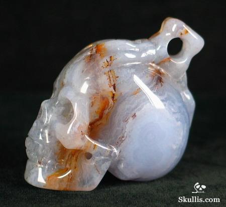 Blue Lace Agate Skull with Bones Pandant