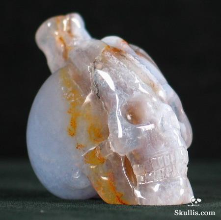 Blue Lace Agate Skull with Bones Pandant