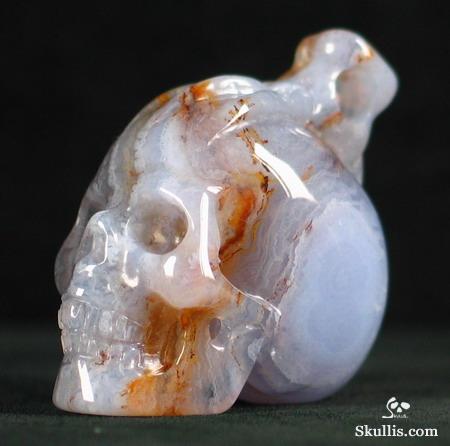 Blue Lace Agate Skull with Bones Pandant