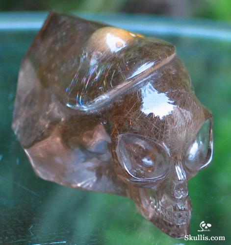 Smoky & Rutilated Quartz Rock Crystal Alien Skull