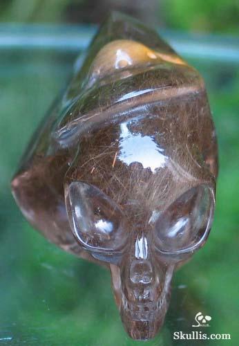 Smoky & Rutilated Quartz Rock Crystal Alien Skull