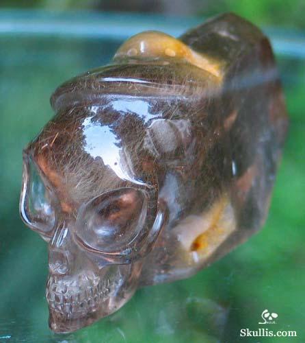Smoky & Rutilated Quartz Rock Crystal Alien Skull
