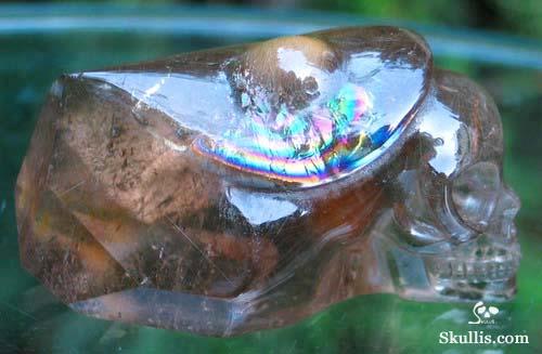 Smoky & Rutilated Quartz Rock Crystal Alien Skull