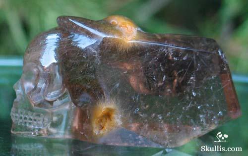 Smoky & Rutilated Quartz Rock Crystal Alien Skull