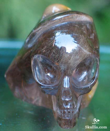 Smoky & Rutilated Quartz Rock Crystal Alien Skull
