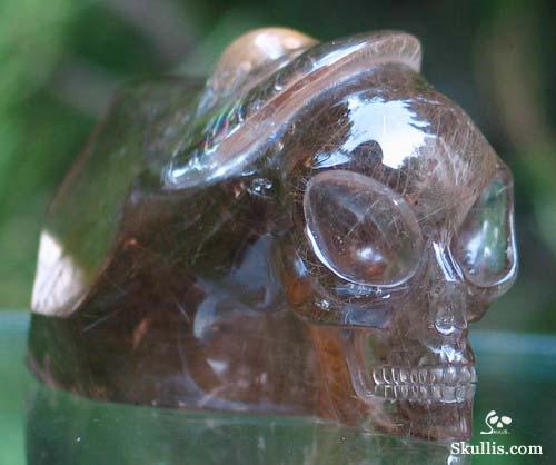 Smoky & Rutilated Quartz Rock Crystal Alien Skull