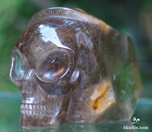 Smoky & Rutilated Quartz Rock Crystal Alien Skull