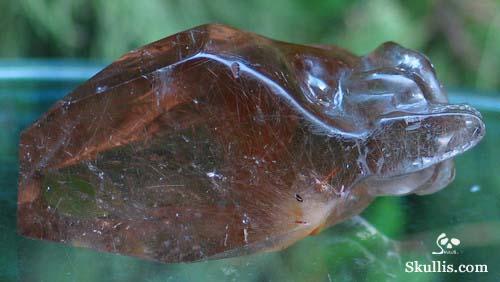 Smoky & Rutilated Quartz Rock Crystal Alien Skull