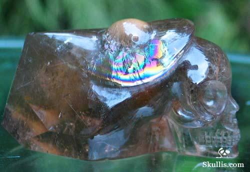 Smoky & Rutilated Quartz Rock Crystal Alien Skull