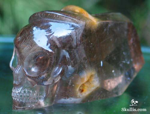 Smoky & Rutilated Quartz Rock Crystal Alien Skull