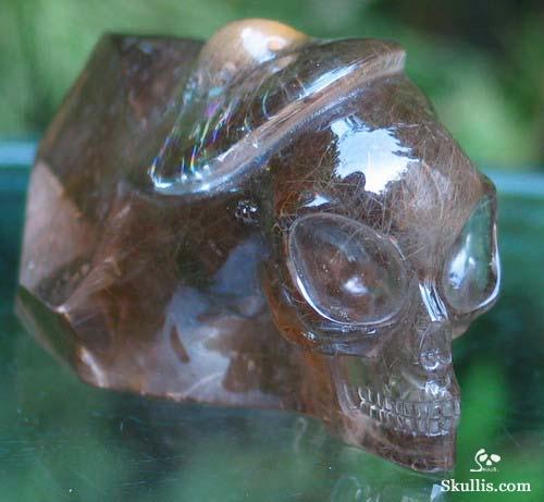 Smoky & Rutilated Quartz Rock Crystal Alien Skull