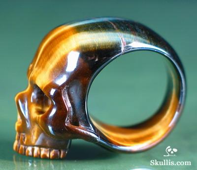 Tiger' Eye Crystal Skull Ring
