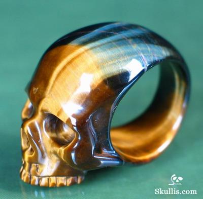 Tiger' Eye Crystal Skull Ring