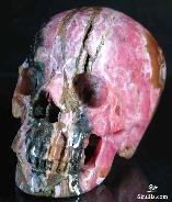 Gemstone, Large 3.6" Rhodochrosite Carved Crystal Skull, Super Realistic