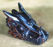 2.6" Blue Tiger Eye Carved Crystal Dragon Skull, Gemstone
