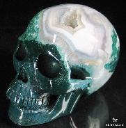 5.0" Green Moss Agate Carved Crystal Skull, Geode
