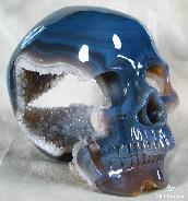Huge 5.3" Geode Agate Carved Crystal Skull, Super Realistic