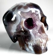 Giant 6.4" GEODE Agate Carved Crystal Skull, Amethyst Quartz