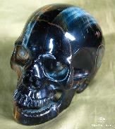 Large 3.8" Blue & Gold Tiger Eye Carved Crystal Singing Skull