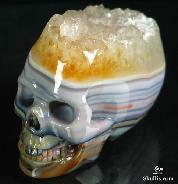 Druse Large 3.3" Agate Carved Crystal Skull, Realistic