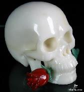 Huge 4.8" White Jade Carved Crystal Skull with Rose