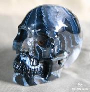Geode, Translucent 2.5" Black Zebra Agate Carved Crystal Skull, Realistic