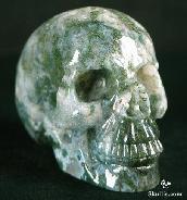 Geode 2.6" Green Moss Agate Carved Crystal Skull, Realistic