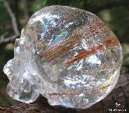 Clearest, Rainbows, 4.2" Rutilated Quartz Rock Carved Crystal Skull, Super Realistic