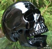 Unusual Chatoyant, Huge 5.3" Black Obsidian Carved Crystal Singing Skull