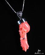 UNIQUE VALUED 2.0" Red Coral w/ Round DIAMOND Carved Skull Platinum Pendant, 1.8g Platinum