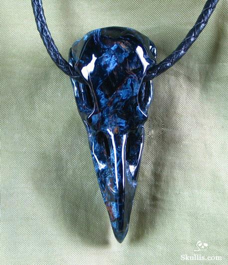 Blue, Gold & Red Pietersite Crystal Raven Skull
