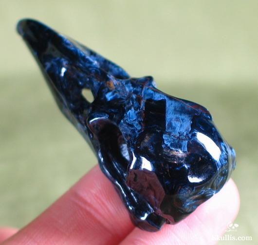 Blue, Gold & Red Pietersite Crystal Raven Skull