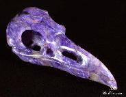 Gemstone, 2.4" Russian Charoite Carved Crystal Raven Skull
