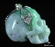 Sterling Silver 1.4" Chrysoprase Carved Skull Pendant, Gemstone
