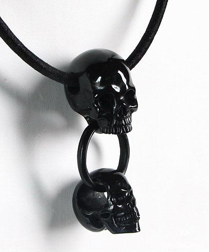 Black Obsidian Double Skulls with Ring Pendant