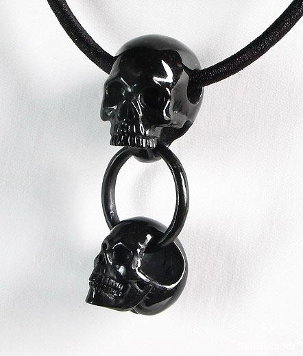 Black Obsidian Double Skulls with Ring Pendant