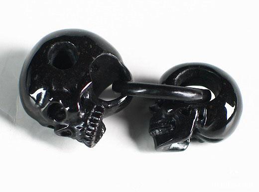 Black Obsidian Double Skulls with Ring Pendant